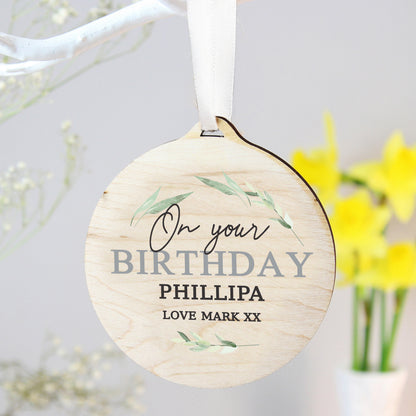 Personalised Leaf Decor Round Wooden Decoration - image 4