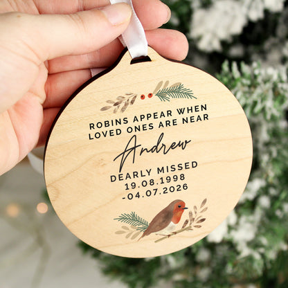 Personalised Robin Memorial Round Wooden Decoration from Heartfelt Gifts