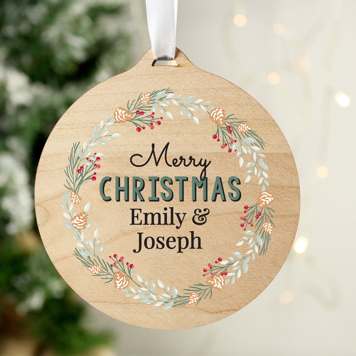 Personalised Wreath Round Wooden Decoration from Heartfelt Gifts