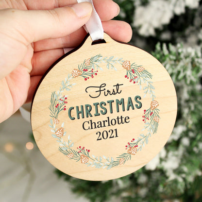 Personalised Wreath Round Wooden Decoration - image 2