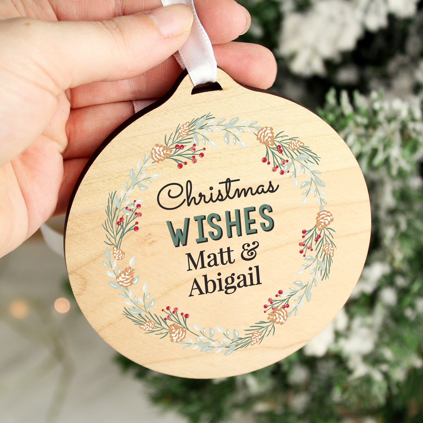 Personalised Wreath Round Wooden Decoration - image 4