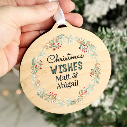 Personalised Wreath Round Wooden Decoration - image 4