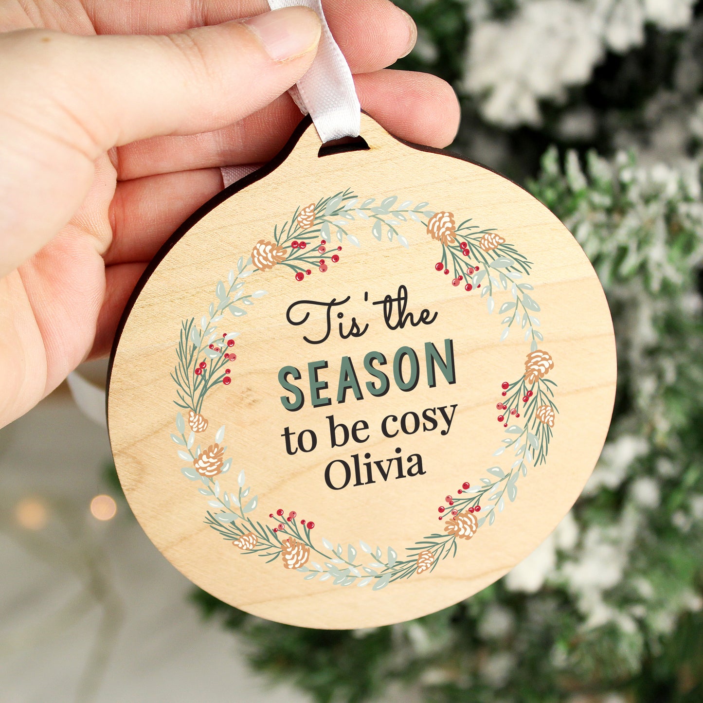 Personalised Wreath Round Wooden Decoration - image 6