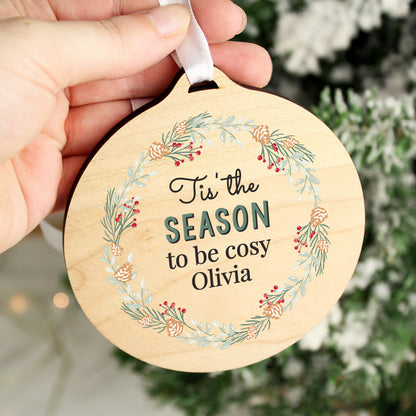 Personalised Wreath Round Wooden Decoration - image 6