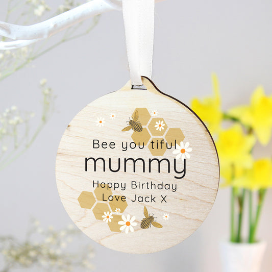 Personalised Bee Round Wooden Decoration from Heartfelt Gifts