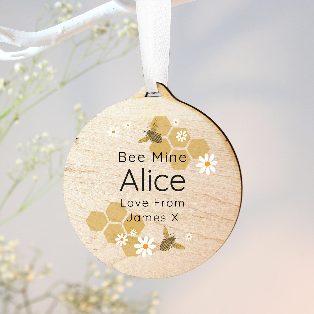Personalised Bee Round Wooden Decoration - image 2