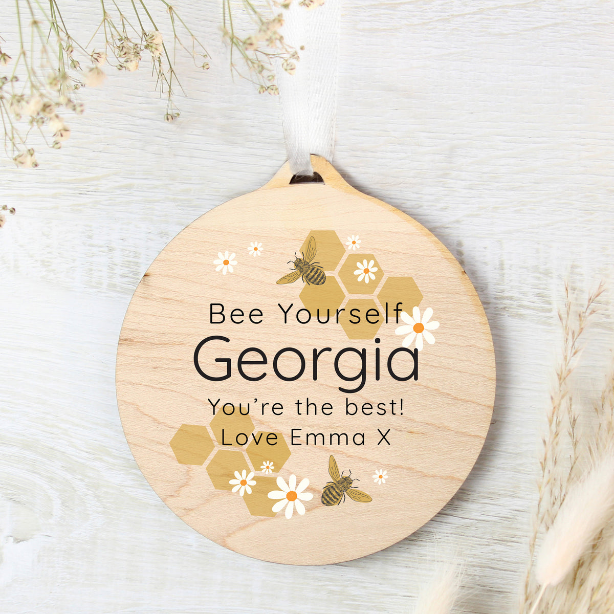 Personalised Bee Round Wooden Decoration - image 3