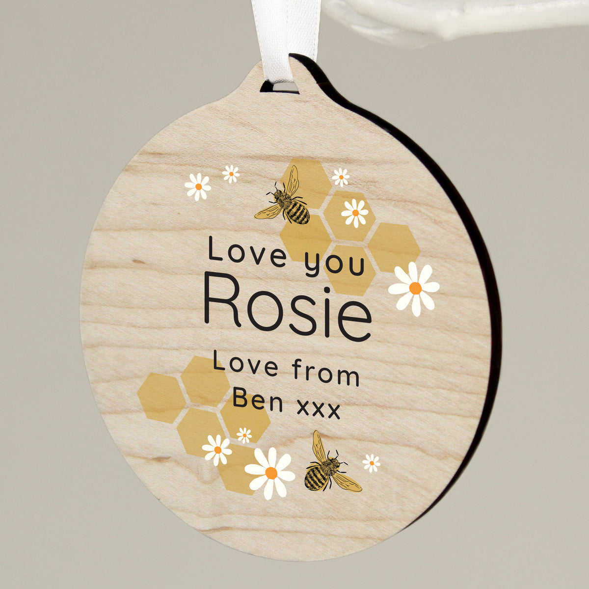 Personalised Bee Round Wooden Decoration - image 4