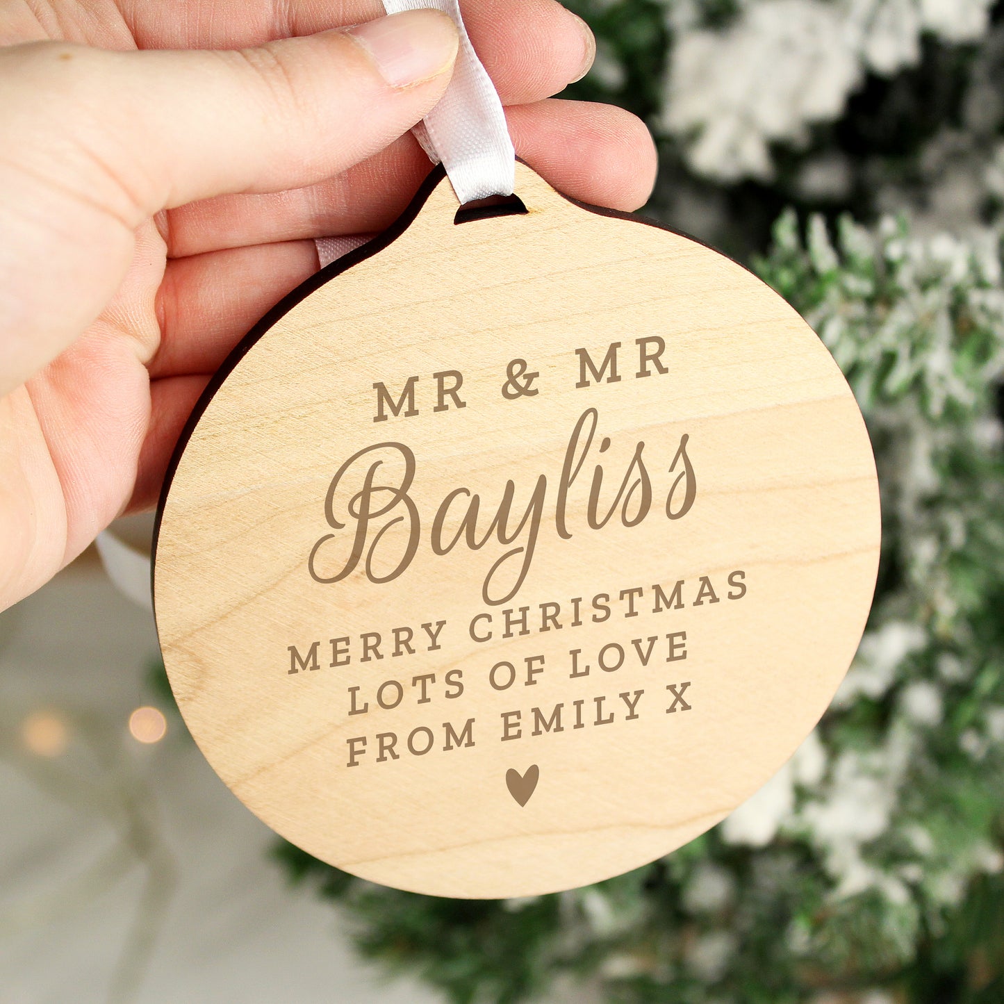 Personalised Mr & Mrs Round Wooden Decoration from Heartfelt Gifts