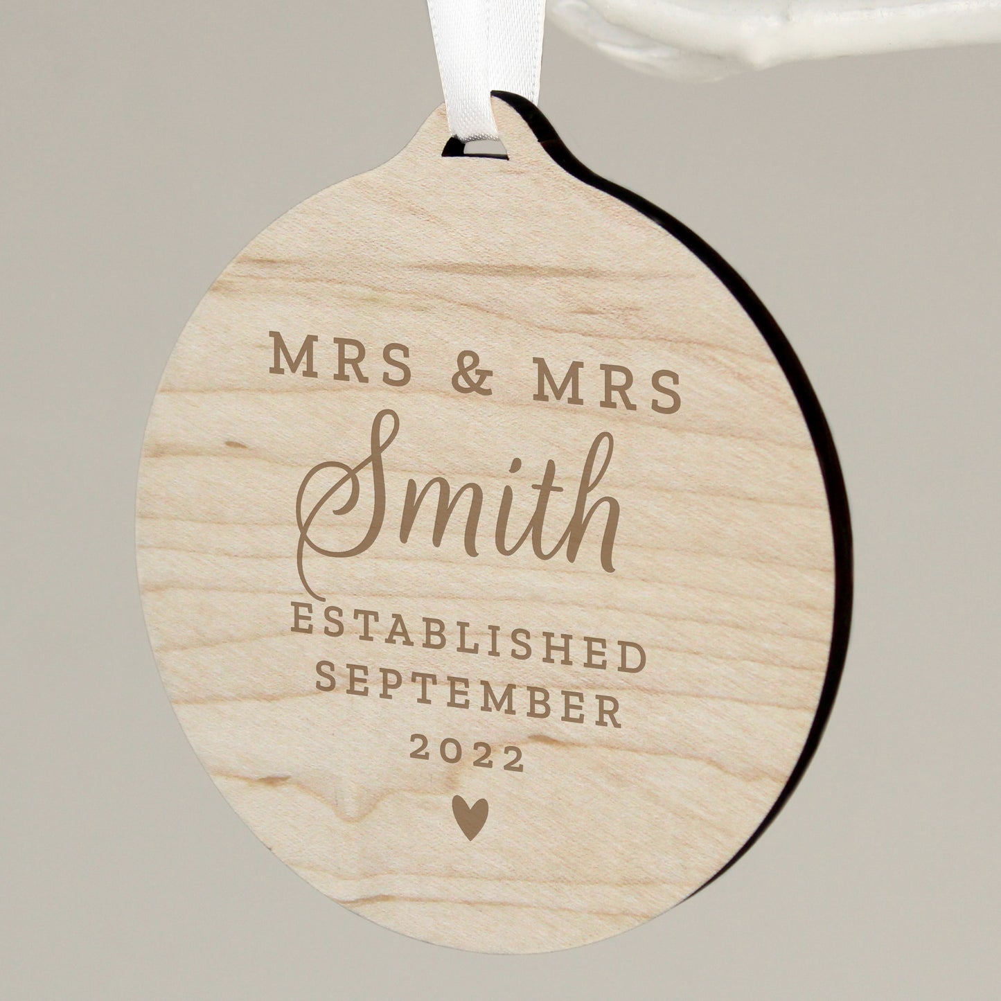Personalised Mr & Mrs Round Wooden Decoration - image 2