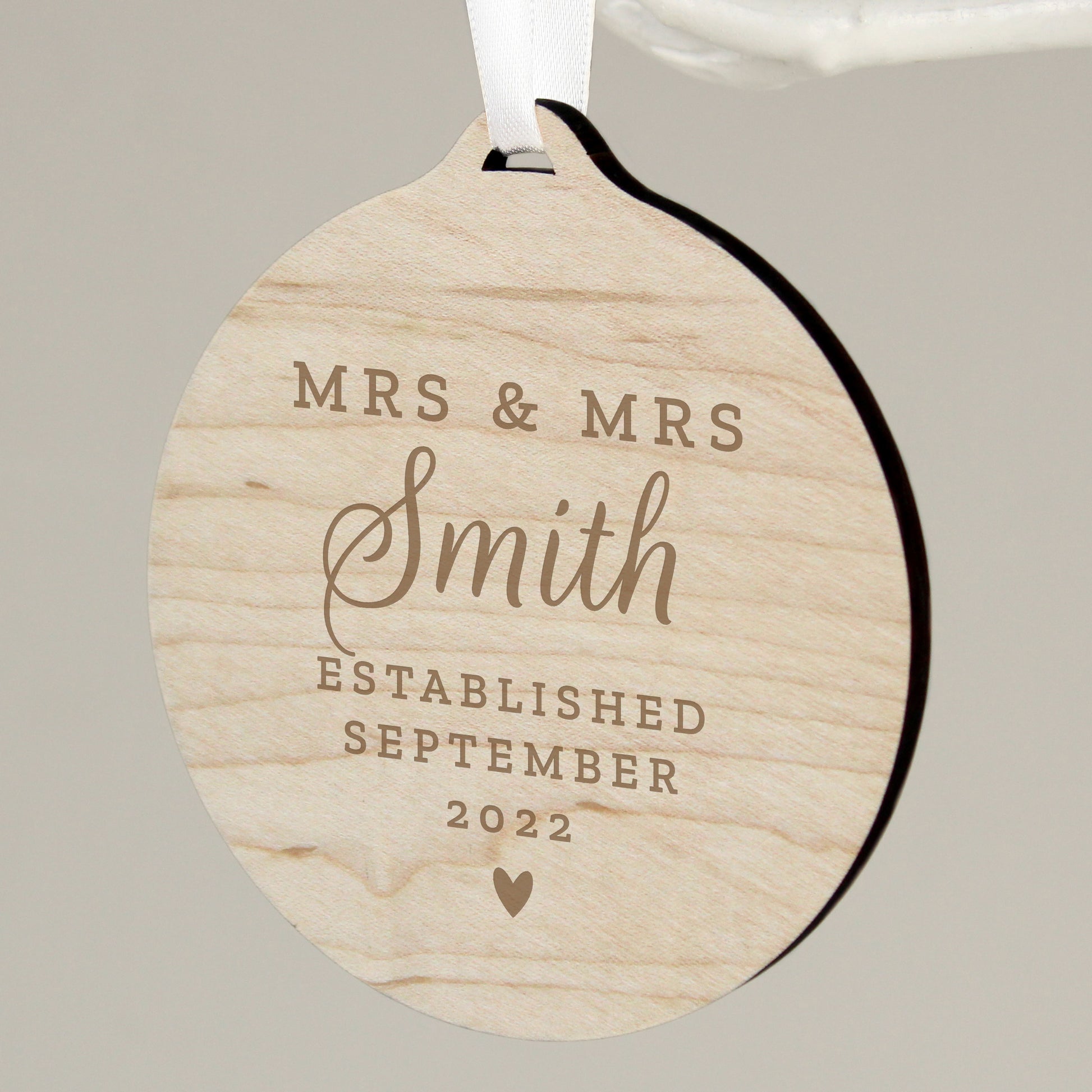 Personalised Mr & Mrs Round Wooden Decoration - image 2