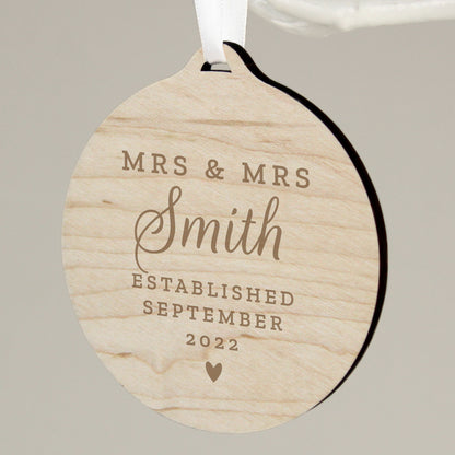 Personalised Mr & Mrs Round Wooden Decoration - image 2