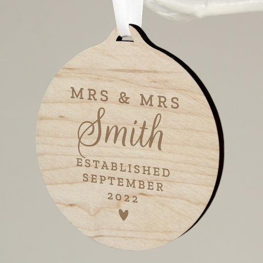 Personalised Mr & Mrs Round Wooden Decoration - image 2