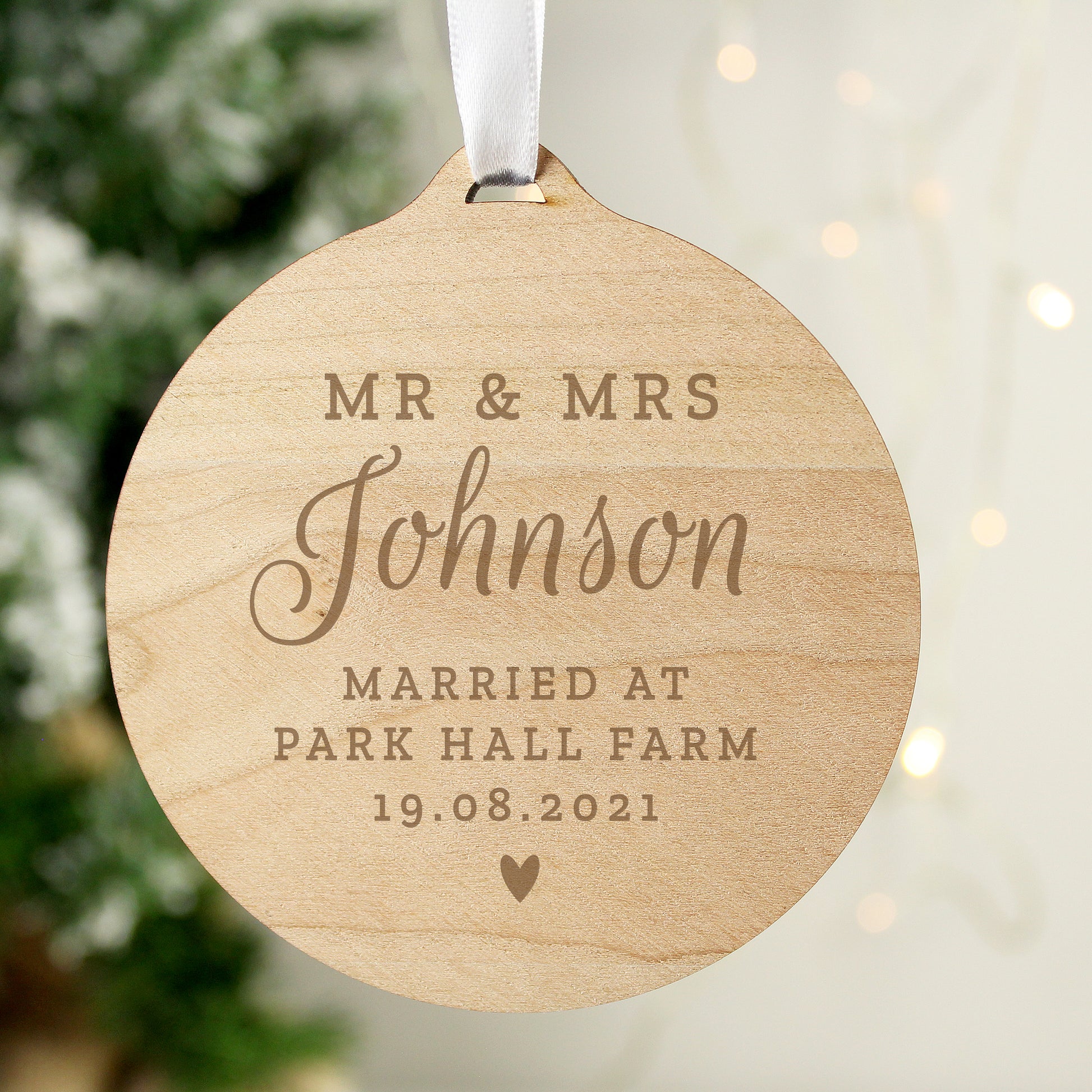 Personalised Mr & Mrs Round Wooden Decoration - image 3
