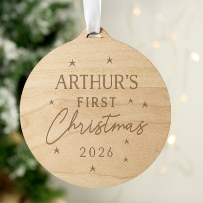 Personalised Baby's First Christmas Round Wooden Decoration - image 2