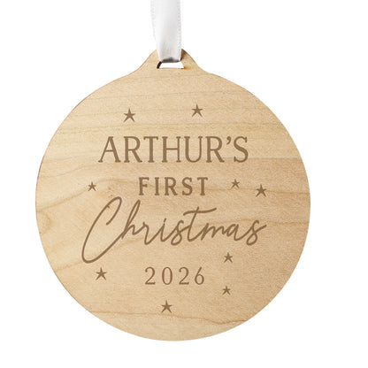 Personalised Baby's First Christmas Round Wooden Decoration - image 3