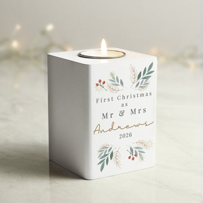 Personalised Christmas Foliage White Tealight Holder from Heartfelt Gifts