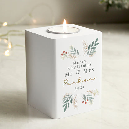 Personalised Christmas Foliage White Tealight Holder - image 2