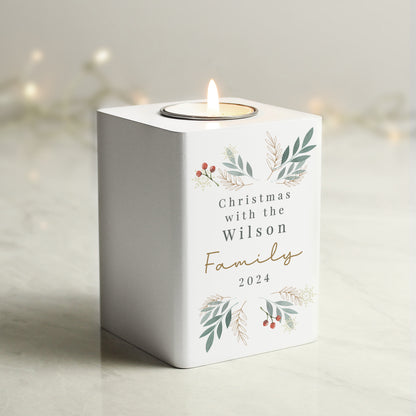 Personalised Christmas Foliage White Tealight Holder - image 3