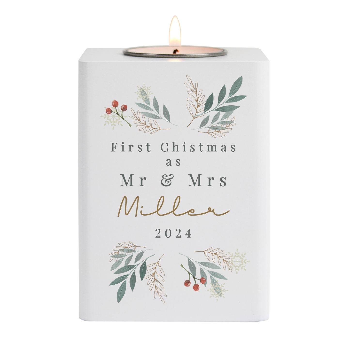 Personalised Christmas Foliage White Tealight Holder - image 5
