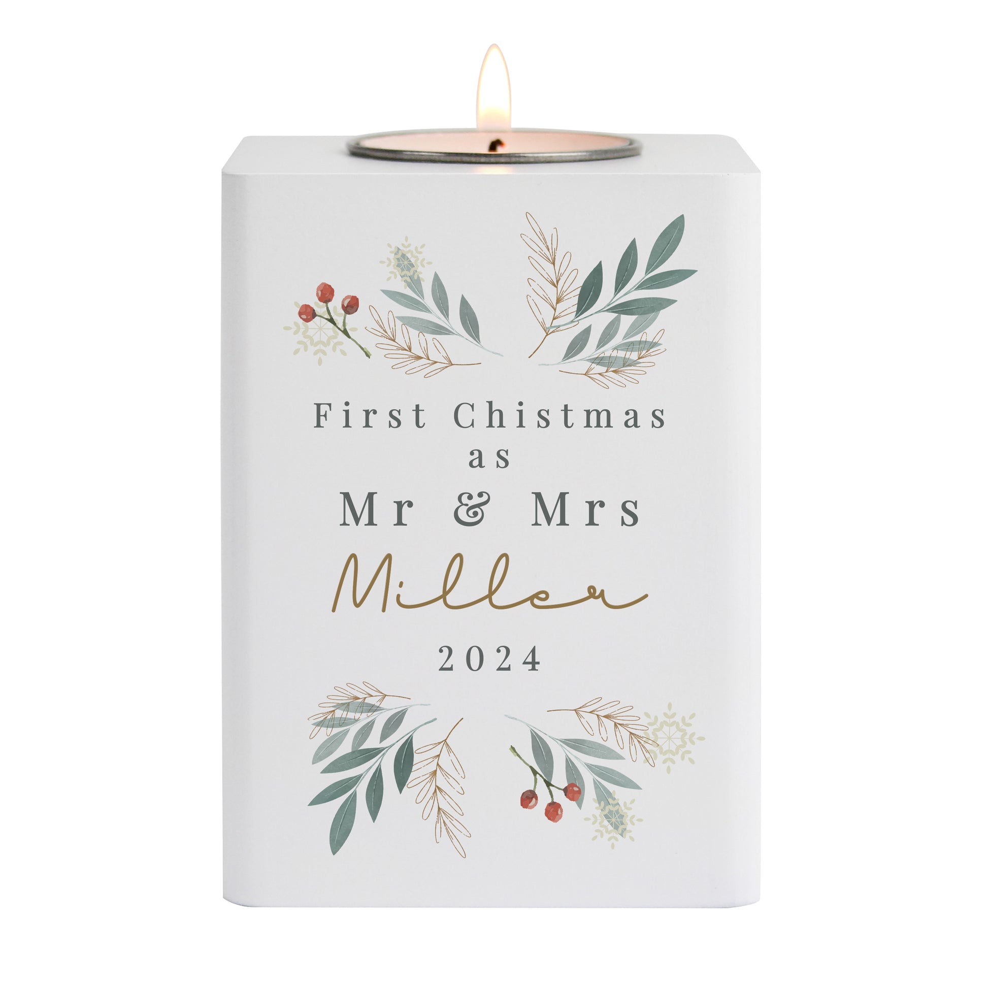 Personalised Christmas Foliage White Tealight Holder - image 5