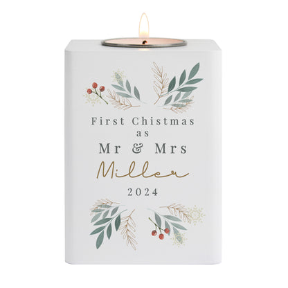 Personalised Christmas Foliage White Tealight Holder - image 5