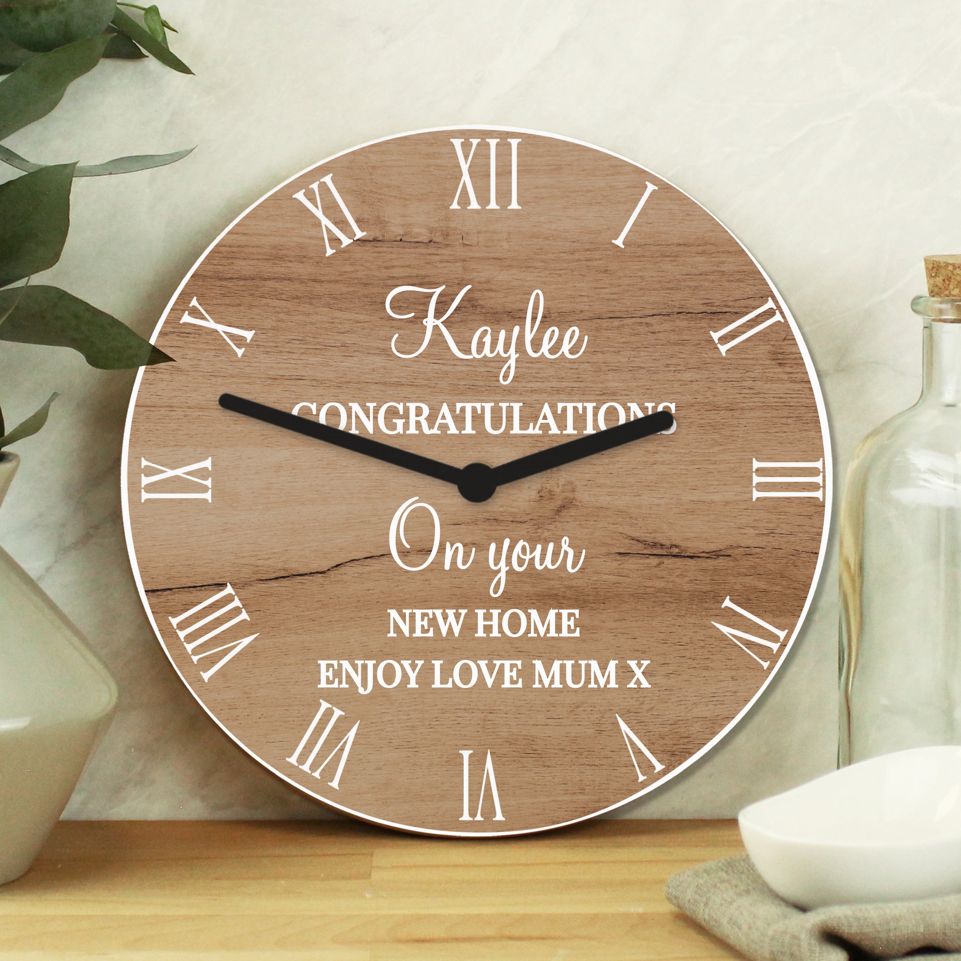 Personalised Free Text Wood Effect Clock from Heartfelt Gifts