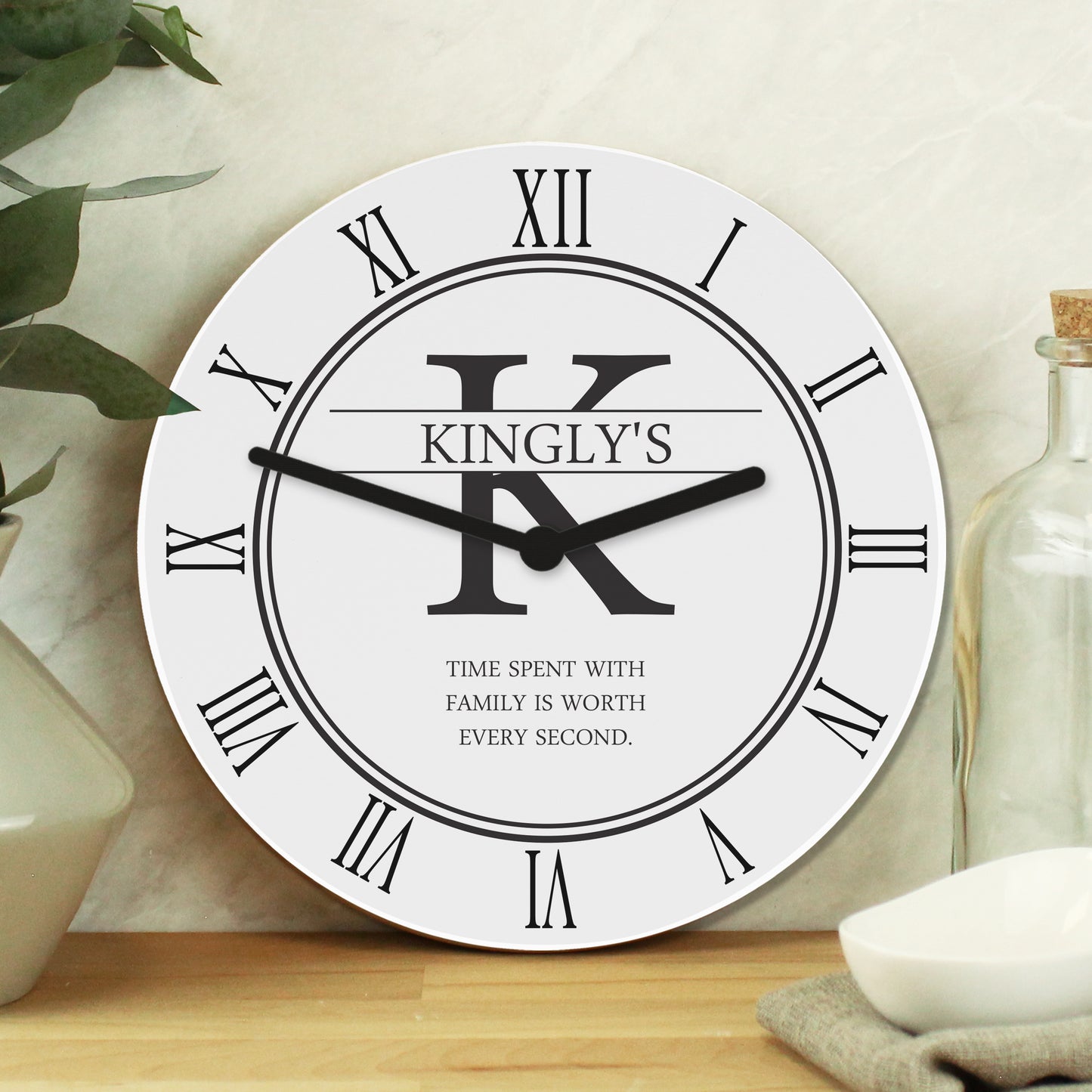 Personalised Family Name & Initial Wooden Clock from Heartfelt Gifts