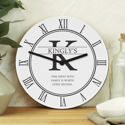Personalised Family Name & Initial Wooden Clock from Heartfelt Gifts