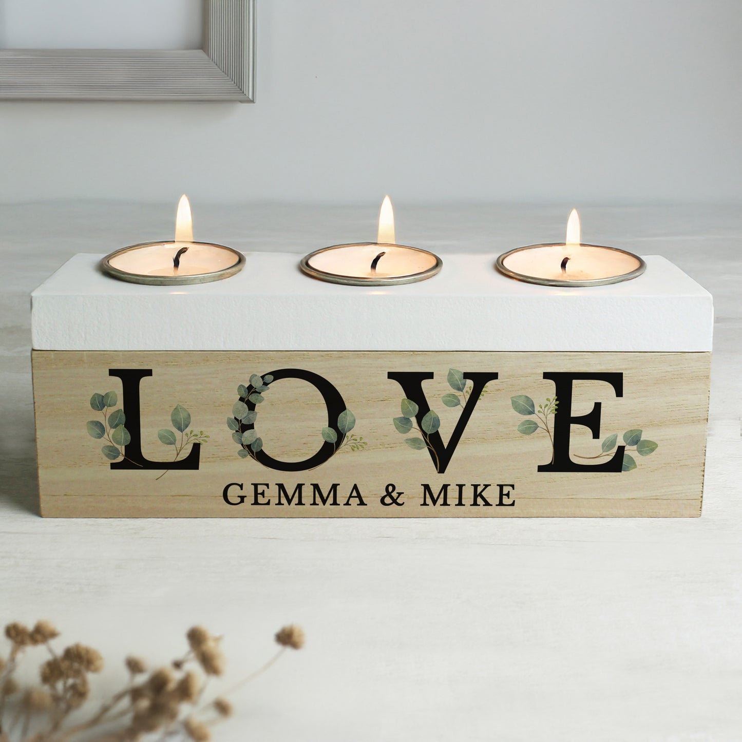 Personalised Botanical Triple Tea Light Box from Heartfelt Gifts