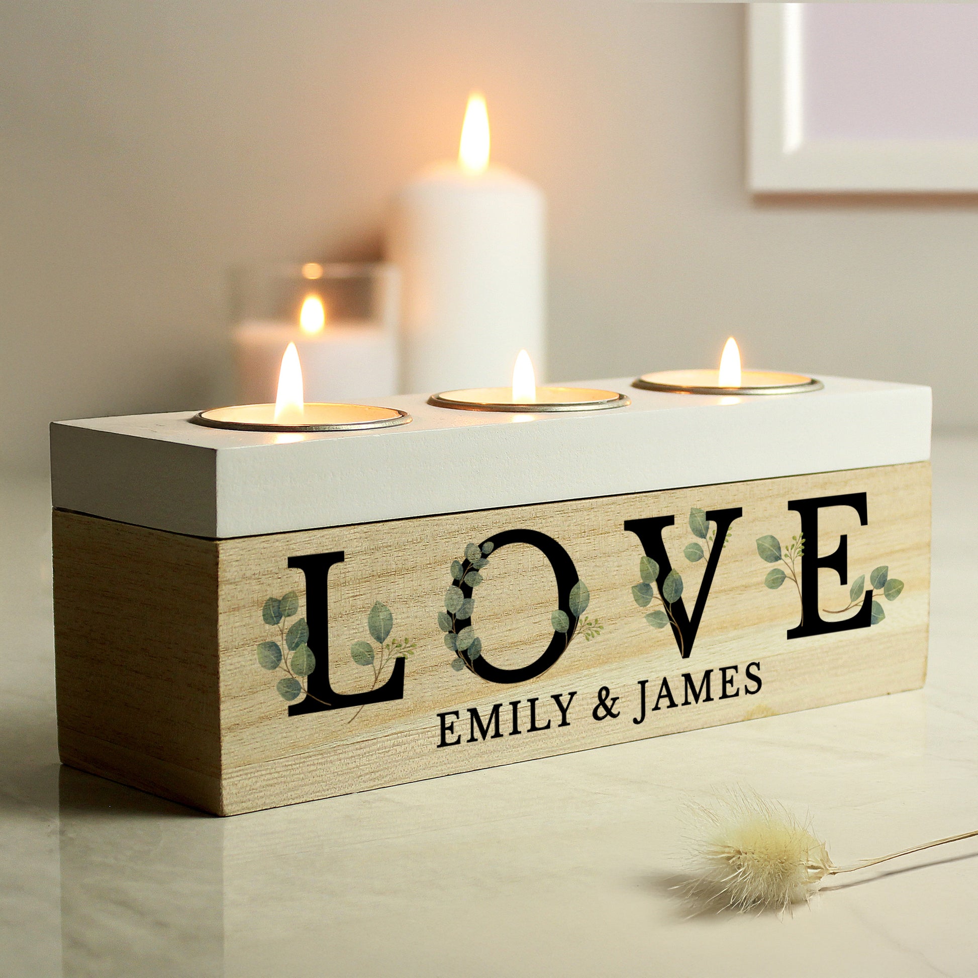 Personalised Botanical Triple Tea Light Box - image 2