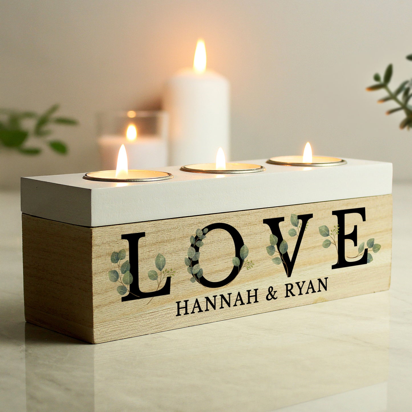 Personalised Botanical Triple Tea Light Box - image 4