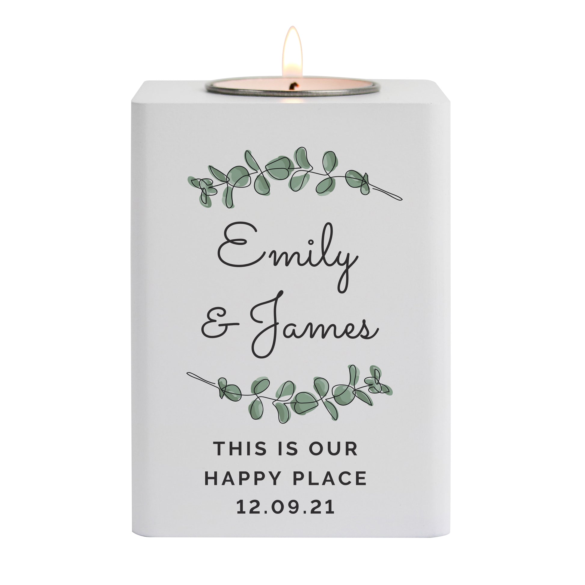 Personalised Botanical White Wooden Tea light Holder - image 5
