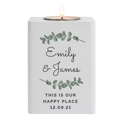 Personalised Botanical White Wooden Tea light Holder - image 5