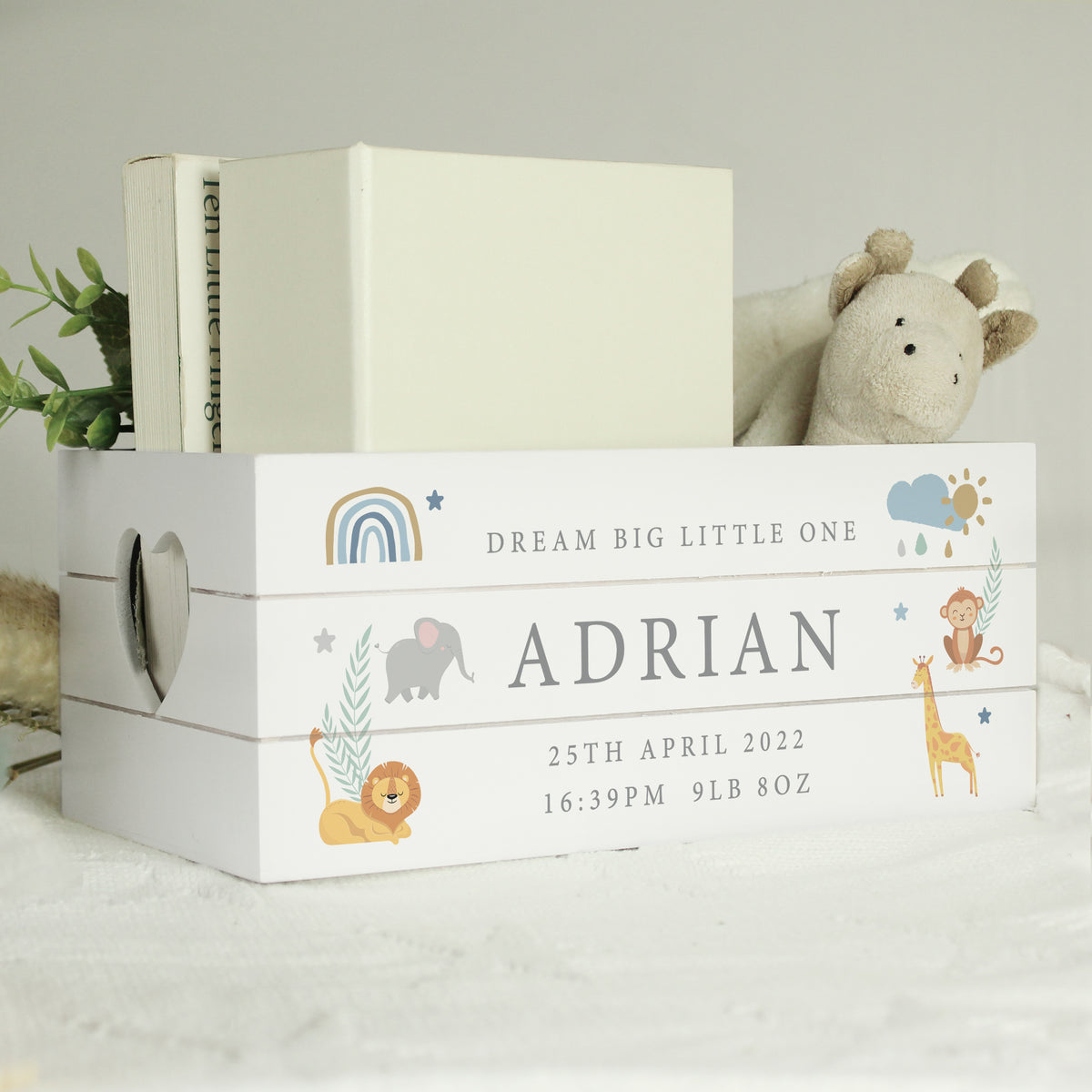 Personalised Safari Animals White Wooden Crate - image 2