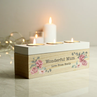Personalised Floral Watercolour Triple Tealight Box from Heartfelt Gifts