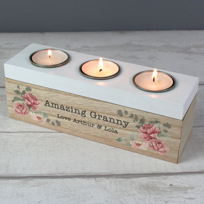 Personalised Floral Watercolour Triple Tealight Box - image 2