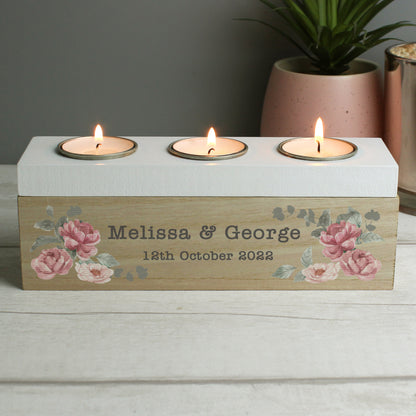 Personalised Floral Watercolour Triple Tealight Box - image 3