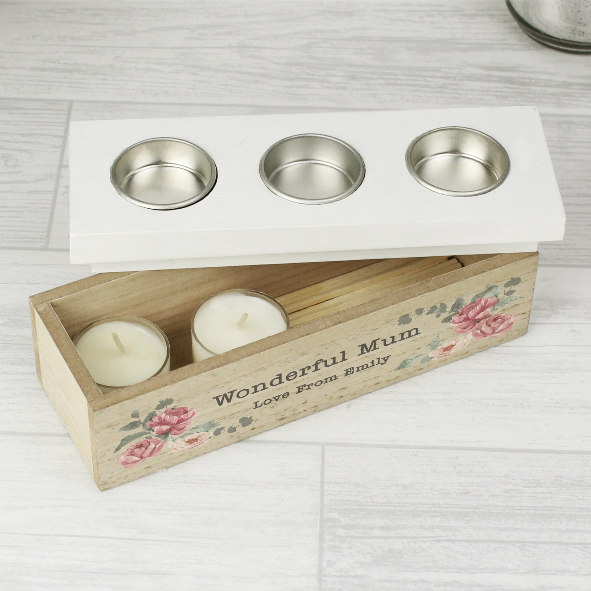 Personalised Floral Watercolour Triple Tealight Box - image 4
