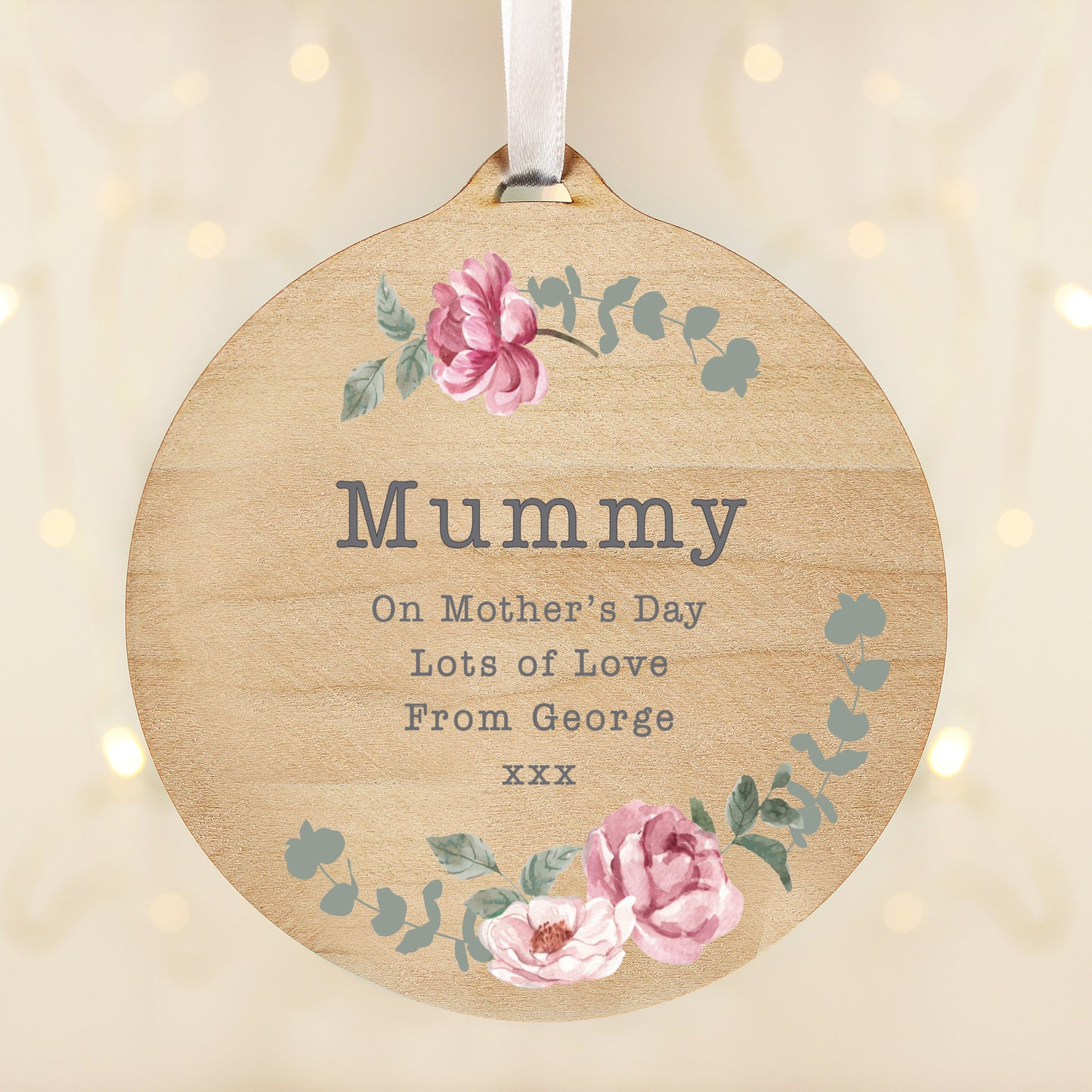 Personalised Floral Watercolour Round Wooden Decoration from Heartfelt Gifts