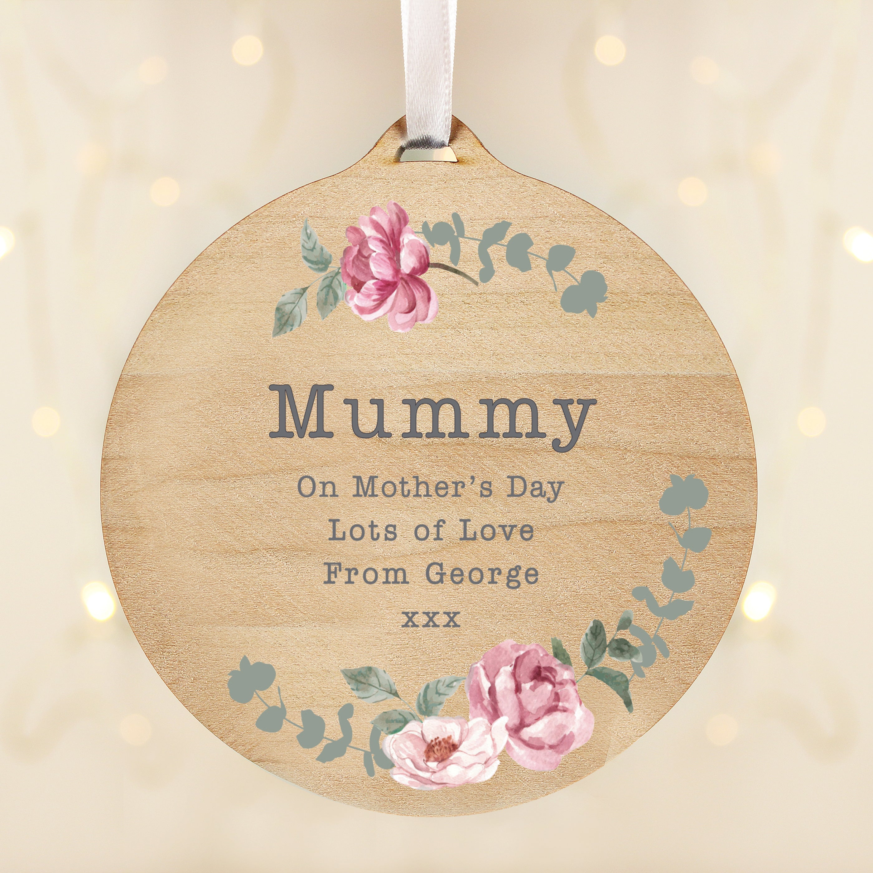 Personalised Floral Watercolour Round Wooden Decoration from Heartfelt Gifts