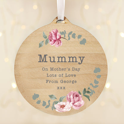 Personalised Floral Watercolour Round Wooden Decoration from Heartfelt Gifts