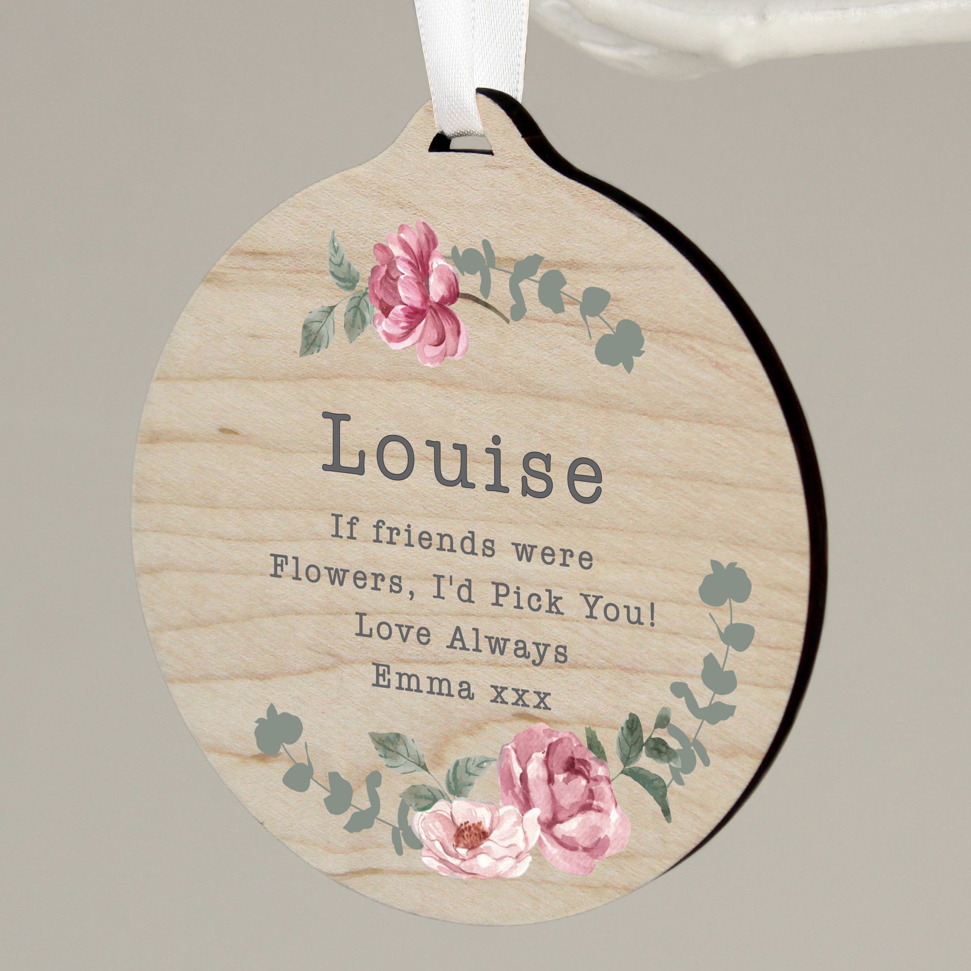 Personalised Floral Watercolour Round Wooden Decoration - image 2