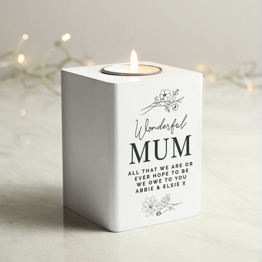 Personalised Floral White Wooden Tea light Holder from Heartfelt Gifts