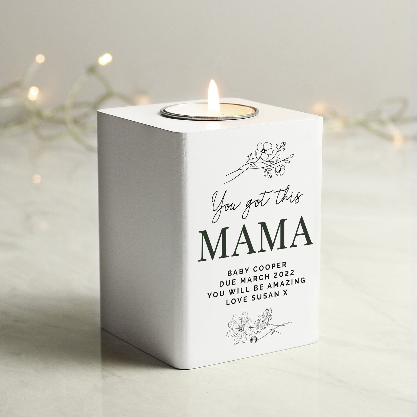 Personalised Floral White Wooden Tea light Holder - image 4