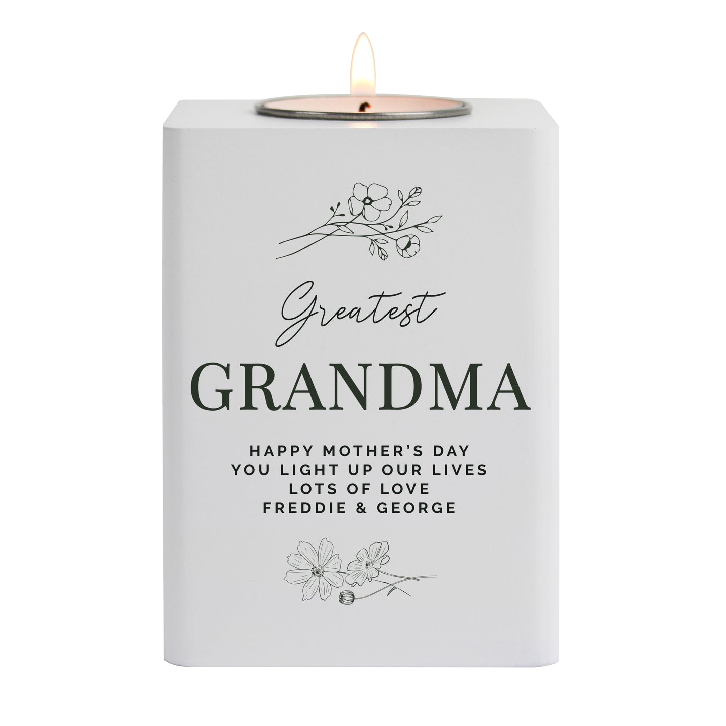 Personalised Floral White Wooden Tea light Holder - image 5