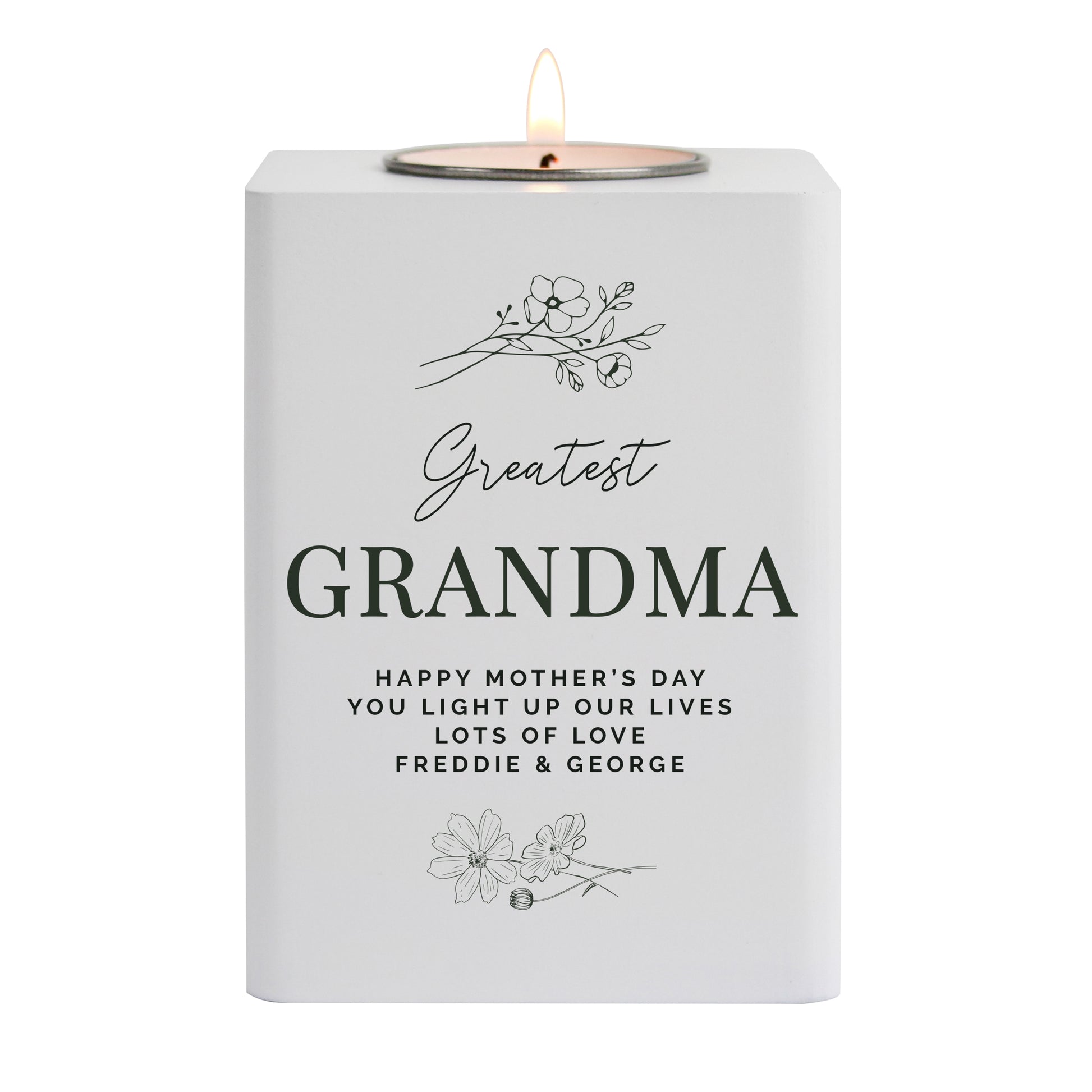 Personalised Floral White Wooden Tea light Holder - image 5