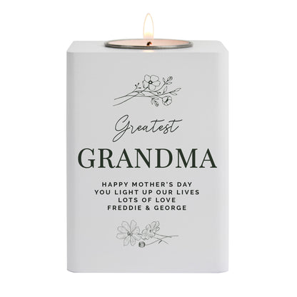 Personalised Floral White Wooden Tea light Holder - image 5
