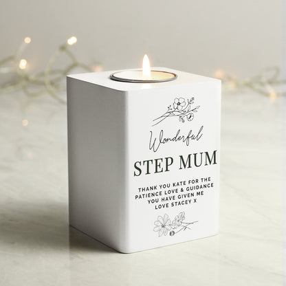 Personalised Floral White Wooden Tea light Holder - image 6
