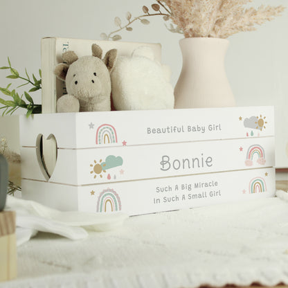 Personalised Pastel Rainbow White Wooden Crate from Heartfelt Gifts